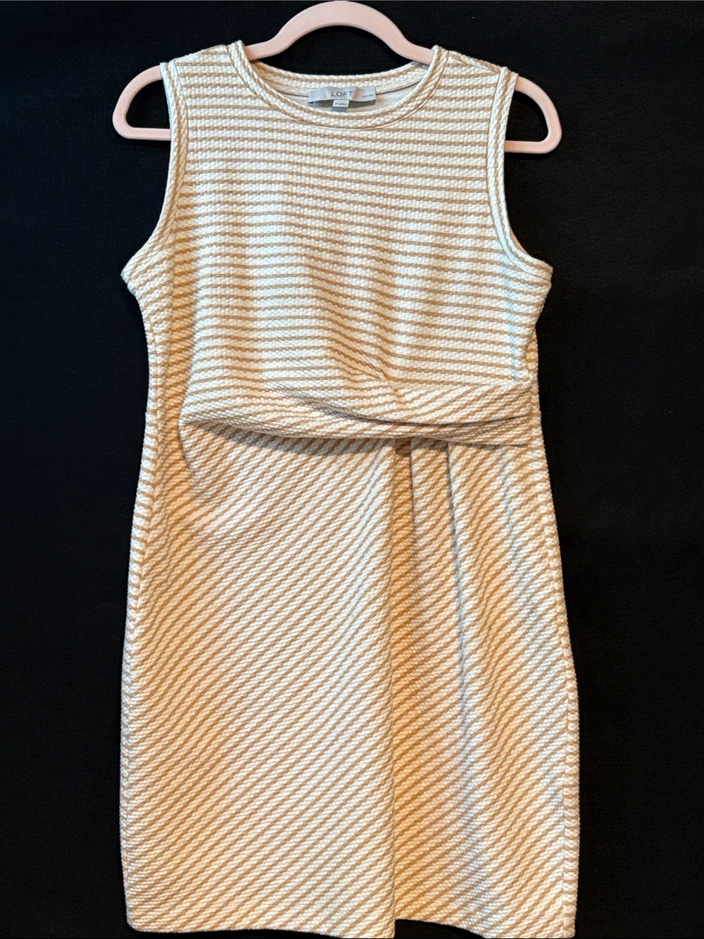 LOFT Light Tan & White Stripes Textured Sleeveless Dress Business office